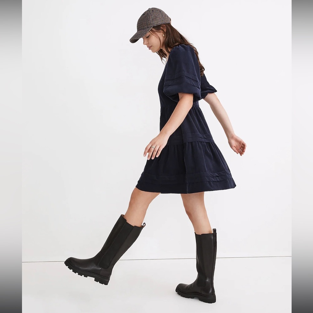 NWT Madewell Corduroy Tiered Mini Dress in Deep Indigo - Picture 2 of 4